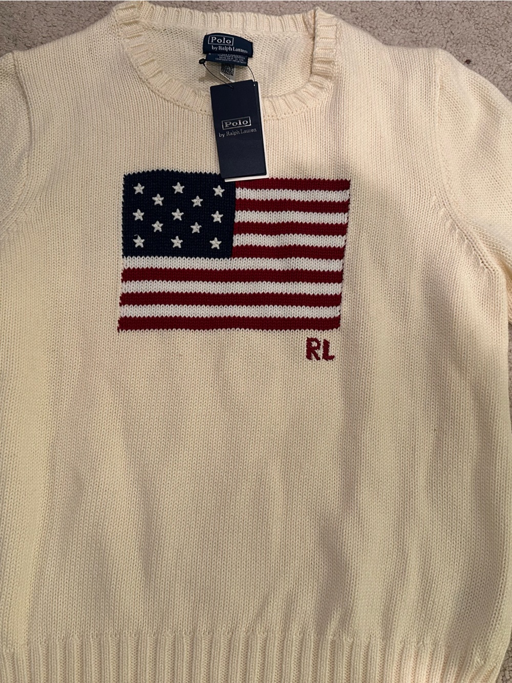 Polo Ralph Lauren roving cream flag cotton sweater - size large - Picture 2 of 5